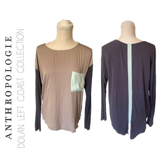 Anthropologie Dolan Left Coast Collection Top in Taupe, Blue & Aqua Colorblock - Picture 1 of 14